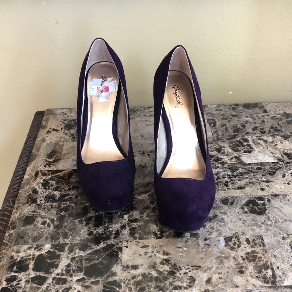 Purple suede platform heels